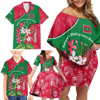 Maldives Floral Bloom Family Matching Off Shoulder Short Dress and Hawaiian Shirt with Tropical Island Blossoms and National Flag Design