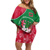 Maldives Floral Bloom Family Matching Off Shoulder Short Dress and Hawaiian Shirt with Tropical Island Blossoms and National Flag Design