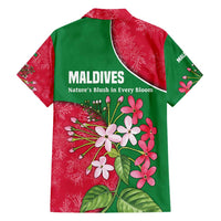 Maldives Floral Bloom Family Matching Puletasi and Hawaiian Shirt with Tropical Island Blossoms and National Flag Design