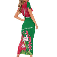 Maldives Floral Bloom Family Matching Short Sleeve Bodycon Dress and Hawaiian Shirt with Tropical Island Blossoms and National Flag Design