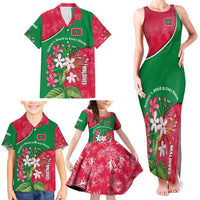 Maldives Floral Bloom Family Matching Tank Maxi Dress and Hawaiian Shirt with Tropical Island Blossoms and National Flag Design