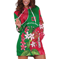 Maldives Floral Bloom Hoodie Dress with Tropical Island Blossoms and National Flag Design