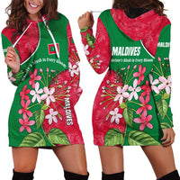 Maldives Floral Bloom Hoodie Dress with Tropical Island Blossoms and National Flag Design