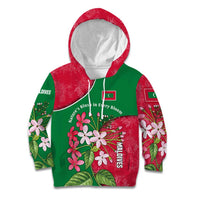 Maldives Floral Bloom Kid Hoodie with Tropical Island Blossoms and National Flag Design