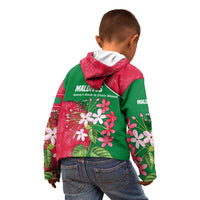Maldives Floral Bloom Kid Hoodie with Tropical Island Blossoms and National Flag Design
