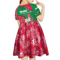 Maldives Floral Bloom Kid Short Sleeve Dress with Tropical Island Blossoms and National Flag Design