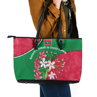 Maldives Floral Bloom Leather Tote Bag with Tropical Island Blossoms and National Flag Design