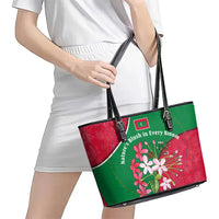 Maldives Floral Bloom Leather Tote Bag with Tropical Island Blossoms and National Flag Design