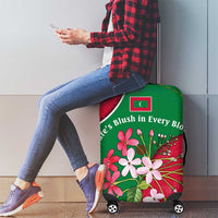 Maldives Floral Bloom Luggage Cover with Tropical Island Blossoms and National Flag Design