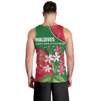 Maldives Floral Bloom Men Tank Top with Tropical Island Blossoms and National Flag Design