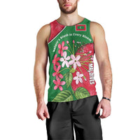 Maldives Floral Bloom Men Tank Top with Tropical Island Blossoms and National Flag Design