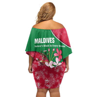 Maldives Floral Bloom Off Shoulder Short Dress with Tropical Island Blossoms and National Flag Design