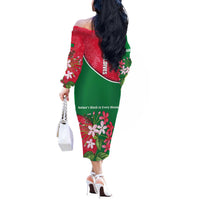 Maldives Floral Bloom Off The Shoulder Long Sleeve Dress with Tropical Island Blossoms and National Flag Design