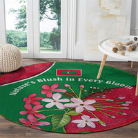 Maldives Floral Bloom Round Carpet with Tropical Island Blossoms and National Flag Design