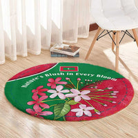 Maldives Floral Bloom Round Carpet with Tropical Island Blossoms and National Flag Design