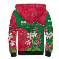 Maldives Floral Bloom Sherpa Hoodie with Tropical Island Blossoms and National Flag Design