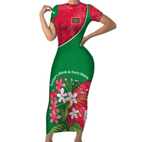 Maldives Floral Bloom Short Sleeve Bodycon Dress with Tropical Island Blossoms and National Flag Design