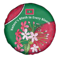 Maldives Floral Bloom Spare Tire Cover with Tropical Island Blossoms and National Flag Design