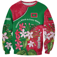 Maldives Floral Bloom Sweatshirt with Tropical Island Blossoms and National Flag Design