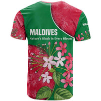 Maldives Floral Bloom T Shirt with Tropical Island Blossoms and National Flag Design