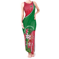 Maldives Floral Bloom Tank Maxi Dress with Tropical Island Blossoms and National Flag Design