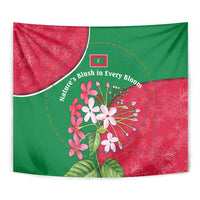 Maldives Floral Bloom Tapestry with Tropical Island Blossoms and National Flag Design