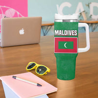 Maldives Floral Bloom Tumbler With Handle with Tropical Island Blossoms and National Flag Design
