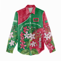 Maldives Floral Bloom Women Casual Shirt with Tropical Island Blossoms and National Flag Design