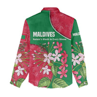 Maldives Floral Bloom Women Casual Shirt with Tropical Island Blossoms and National Flag Design