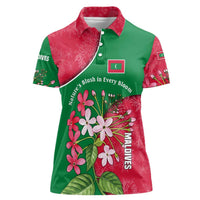 Maldives Floral Bloom Women Polo Shirt with Tropical Island Blossoms and National Flag Design
