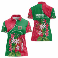 Maldives Floral Bloom Women Polo Shirt with Tropical Island Blossoms and National Flag Design