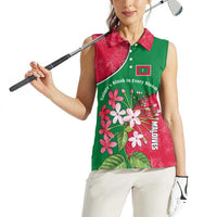Maldives Floral Bloom Women Sleeveless Polo Shirt with Tropical Island Blossoms and National Flag Design