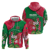 Maldives Floral Bloom Zip Hoodie with Tropical Island Blossoms and National Flag Design