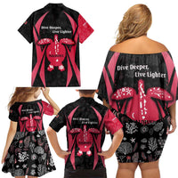 Maldives Dive Turtle Family Matching Off Shoulder Short Dress and Hawaiian Shirt with Coral Reef Pattern and Island Spirit Slogan