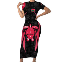 Maldives Dive Turtle Family Matching Short Sleeve Bodycon Dress and Hawaiian Shirt with Coral Reef Pattern and Island Spirit Slogan