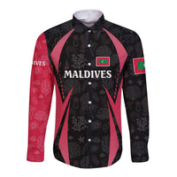 Maldives Dive Turtle Long Sleeve Button Shirt with Coral Reef Pattern and Island Spirit Slogan