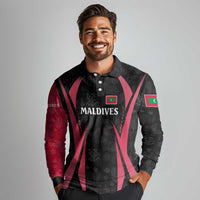 Maldives Dive Turtle Long Sleeve Polo Shirt with Coral Reef Pattern and Island Spirit Slogan