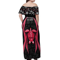 Maldives Dive Turtle Off Shoulder Maxi Dress with Coral Reef Pattern and Island Spirit Slogan
