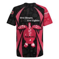 Maldives Dive Turtle Rugby Jersey with Coral Reef Pattern and Island Spirit Slogan