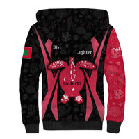 Maldives Dive Turtle Sherpa Hoodie with Coral Reef Pattern and Island Spirit Slogan
