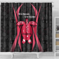 Maldives Dive Turtle Shower Curtain with Coral Reef Pattern and Island Spirit Slogan