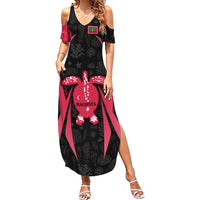 Maldives Dive Turtle Summer Maxi Dress with Coral Reef Pattern and Island Spirit Slogan
