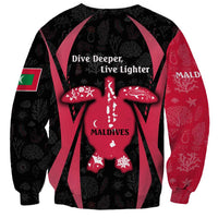 Maldives Dive Turtle Sweatshirt with Coral Reef Pattern and Island Spirit Slogan