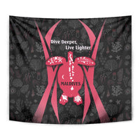 Maldives Dive Turtle Tapestry with Coral Reef Pattern and Island Spirit Slogan