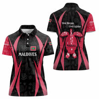 Maldives Dive Turtle Women Polo Shirt with Coral Reef Pattern and Island Spirit Slogan