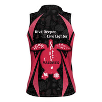 Maldives Dive Turtle Women Sleeveless Polo Shirt with Coral Reef Pattern and Island Spirit Slogan