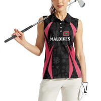 Maldives Dive Turtle Women Sleeveless Polo Shirt with Coral Reef Pattern and Island Spirit Slogan