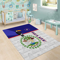 Belize National Emblem Area Rug with Toucan Print and Flag-Inspired Blue Design