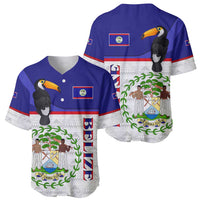 Belize National Emblem Baseball Jersey with Toucan Print and Flag-Inspired Blue Design