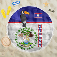 Belize National Emblem Beach Blanket with Toucan Print and Flag-Inspired Blue Design